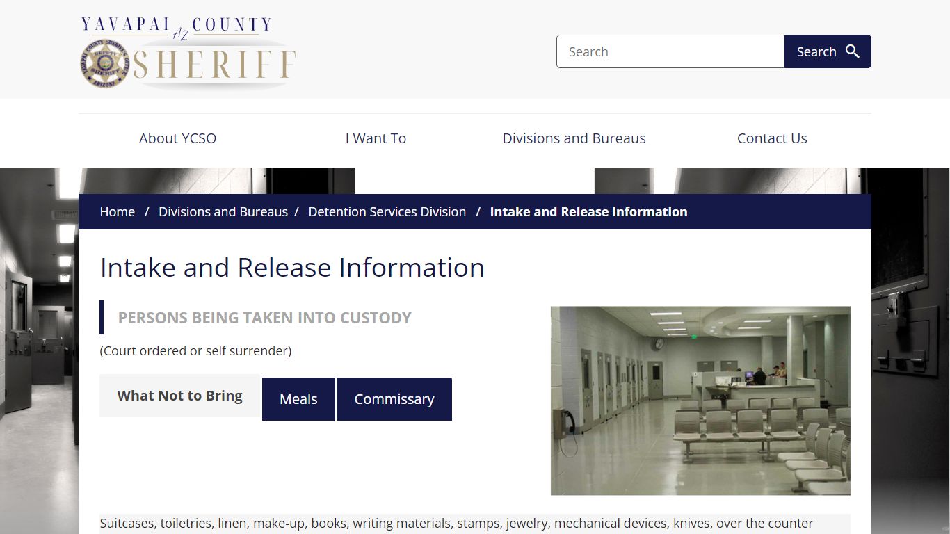 Intake and Release Information YCSOAZ.gov - Yavapai County Sheriff's Office